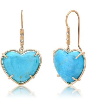 Elisabeth Bell Turquoise Heart Yellow Gold Earrings - Blue