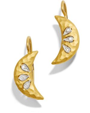 Cathy Waterman Diamond Crescent Moon Yellow Gold Earrings - Metallic