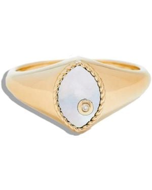 Yvonne Léon Baby Pearl Marquise Yellow Gold Ring - White