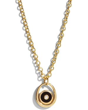 Retrouvai Midi Compass Sling Onyx & Diamond Yellow Gold Necklace - Metallic