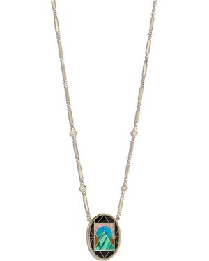 Jacquie Aiche Oval Pyramid Scenic Gemstone Inlay Yellow Gold Necklace - Metallic