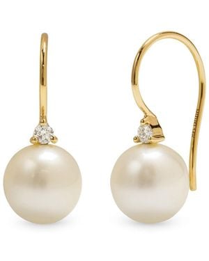 Mizuki Freshwater Pearl On Diamond Ear Wire Yellow Gold Drop Earrings - White