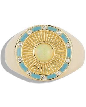 Kate Collins Clarity Opal Sunburst Yellow Gold Signet Ring - Multicolor