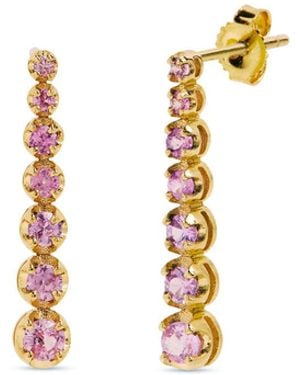 Jennifer Meyer Mini Graduated Pink Sapphire Yellow Gold Tennis Stud Earrings - White