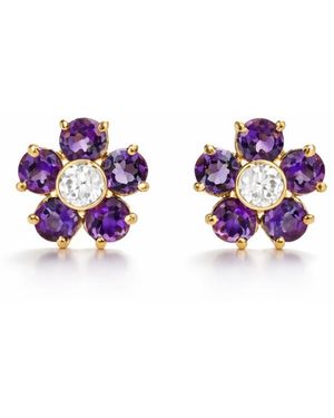 Jennifer Meyer Large Amethyst And Diamond Flower Yellow Gold Stud Earrings - Blue