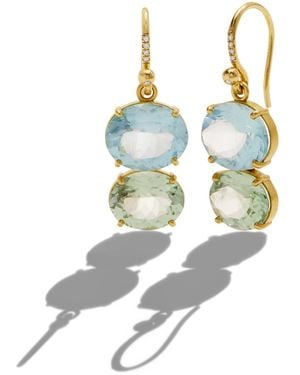 Irene Neuwirth Gemmy Gem Aquamarine & Green Tourmaline Yellow Gold Earrings - Blue