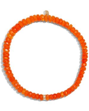 Sydney Evan Diamond Rondelle On Tangerine Ethiopian Opal Beaded Bracelet - Orange