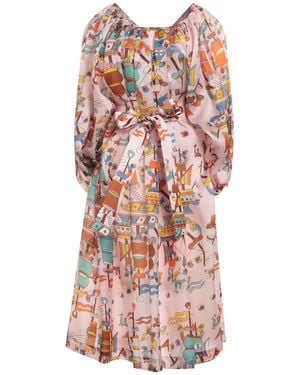 Rianna + Nina Antique Rose Midi Dress Silk - White