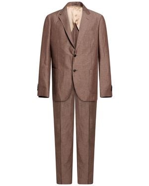 Lardini Suit Linen, Tencel - Brown