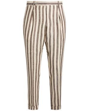 Barba Napoli Taupe Pants Linen - White