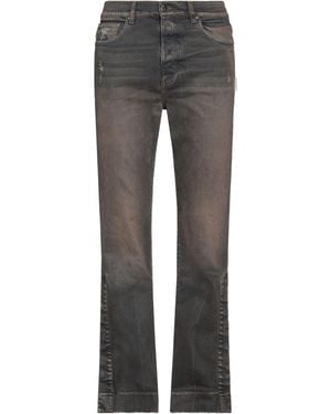 Amiri Distressed Leather-Trim Straight Jeans - Grey