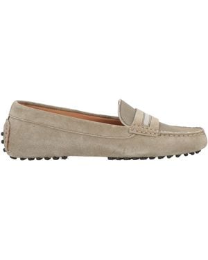 Peserico Khaki Loafers Leather, Textile Fibres - Grey