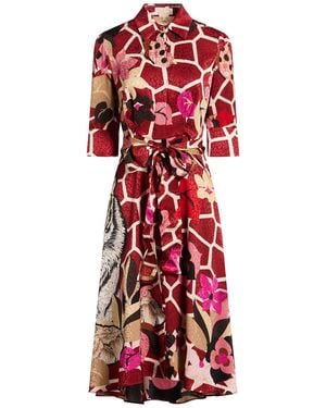 Ferragamo Brick Midi Dress Silk - Red