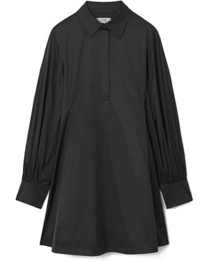 COS Gathered-sleeve Mini Shirt Dress - Black