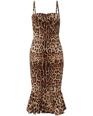 Dolce & Gabbana Midi Dress Silk, Elastane - Brown