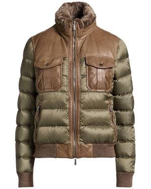 Moorer Khaki Puffer Polyamide, Leather - Brown