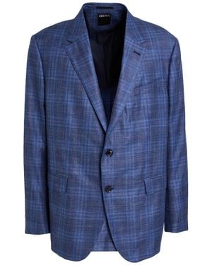ZEGNA Blazer Wool, Silk, Linen - Blue