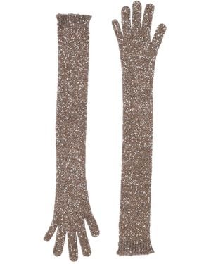 Brunello Cucinelli Sand Gloves Polyamide, Polyester, Mohair Wool - Natural