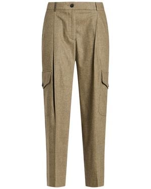 Peserico Khaki Pants Wool, Cashmere, Elastane - Natural