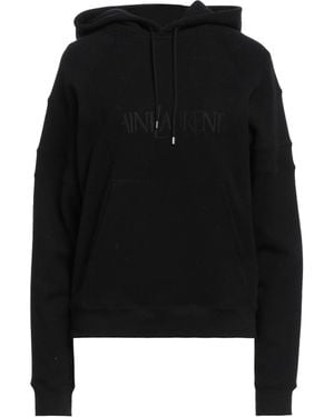 Saint Laurent Embroidered Logo Cotton Drawstring Hoodie - Black