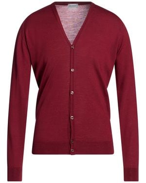 John Smedley Burgundy Cardigan Merino Wool - Red