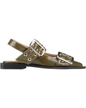 Ganni Military Ballet Flats Textile Fibers - Green