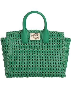 Ferragamo Handbag Calfskin, Natural Raffia - Green