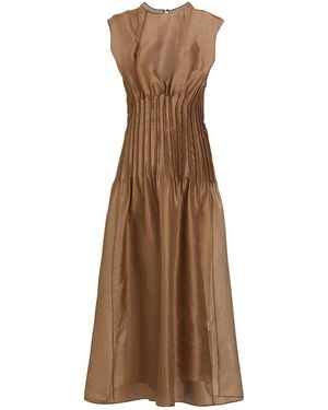 KHAITE Midi Dress Silk - Brown