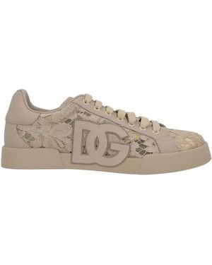 Dolce & Gabbana Khaki Sneakers Viscose, Leather, Cotton, Polyamide - Natural