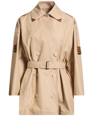 Max Mara Sand Overcoat & Trench Coat Cotton, Cow Leather - Natural