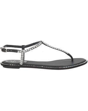 Rene Caovilla Thong Sandal Textile Fibres - Black