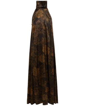 Momoní Dark Maxi Dress Silk, Elastane - Brown