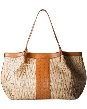Serapian Sand Handbag Natural Raffia, Soft Leather - Brown