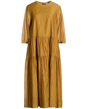 Max Mara Khaki Midi Dress Cotton, Silk - Metallic