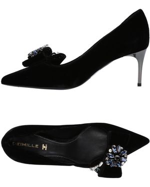 Deimille Velvet Bow-Embellished Pointed Pumps - Black