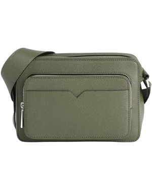 Valextra V-Line Reporter Bag -- Military Cross-Body Bag Calfskin - Green