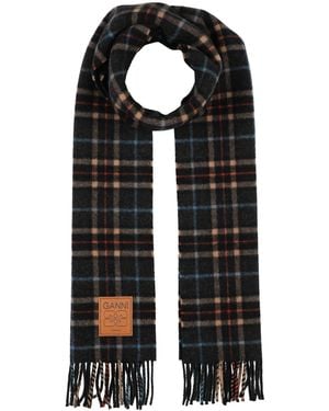 Ganni Charcoal Scarf Virgin Wool - Black