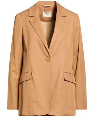 Momoní Camel Blazer Cotton, Linen, Elastane - Natural