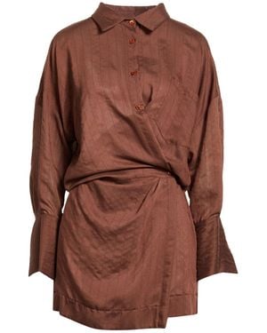 ViCOLO Mini Dress Viscose, Polyamide, Linen, Polyester - Brown