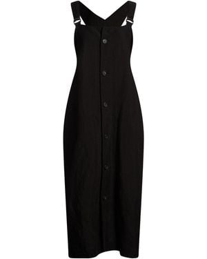 Yohji Yamamoto Midi Dress Linen, Cupro - Black