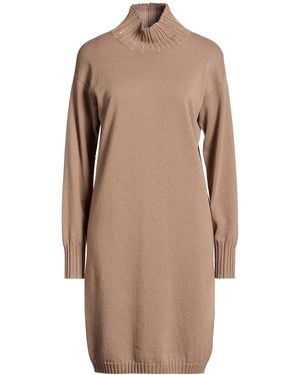 Fabiana Filippi Taupe Midi Dress Virgin Wool, Silk, Cashmere, Recycled Brass - Natural