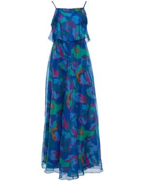 Emporio Armani Square-neck Floral Print Chiffon Long Dress - Blue