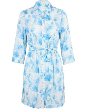 120% Lino Azure Midi Dress Linen - Blue