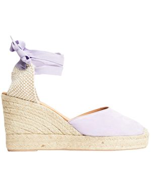 8 by YOOX Suede Leather Wedge Espadrilles Lilac Espadrilles Leather - Natural