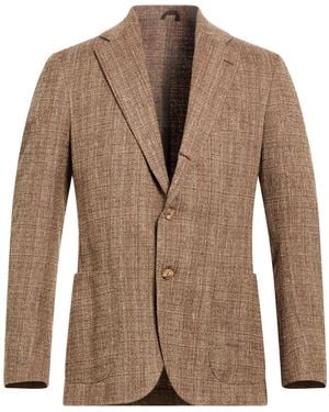 De Petrillo Khaki Blazer Cotton, Linen, Polyamide - Brown