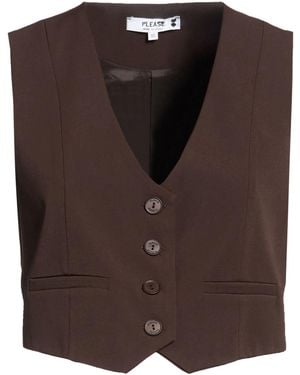 Please Chocolate Tailored Vest Polyester - Brown