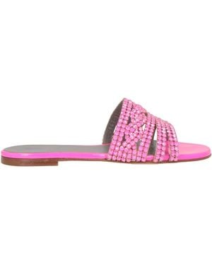 Gina Fuchsia Thong Sandal Leather, Swarovski Crystal - Pink