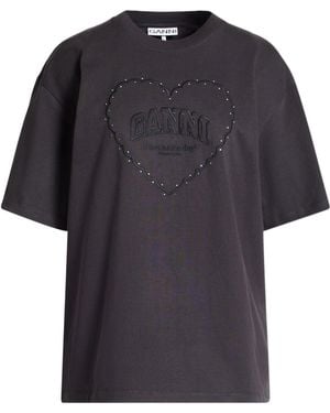 Ganni Charcoal T-Shirt Organic Cotton - Black