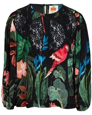FARM Rio Midnight Macaw Fiesta Blouse Top Viscose - Green