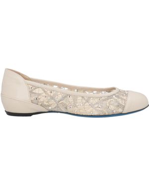 Loriblu Ivory Ballet Flats Calfskin, Textile Fibers - Natural